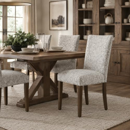 HomePop Parsons Classic Upholstered Accent Dining Chair, Set of 2, Gray and Cream - color: Grey Floral Tree Pattern, style: Pack of 2