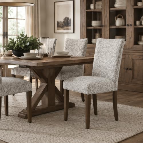 HomePop Parsons Classic Upholstered Accent Dining Chair, Set of 2, Gray and Cream - color: Grey Floral Tree Pattern, style: Pack of 2