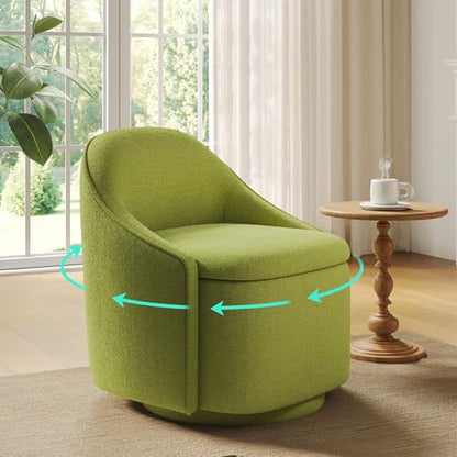 LINSY Swivel Accent Chair with Storage Comfy Chenille Barrel Chairs, Small 360 Swivel Modern Armchair for Living Room Bedroom, Boucle Reading Chair for Study Room (Green) - color: Green