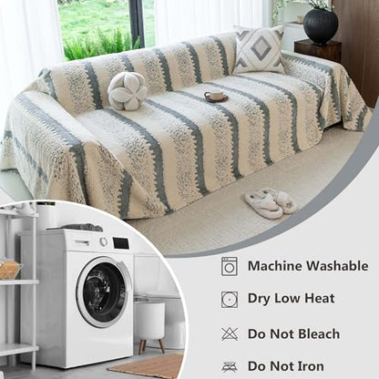 Sherpa Fleece Couch Cover for 3 Cushion Sofa, Gray, 71" x 134" - Pet Proof Sofa Covers Heavy Duty Scratch Resistant Pet Friendly Furniture Cover - Easy Install, Machine Washable - color: Stripe 3 Gray, size: 71" x 134"