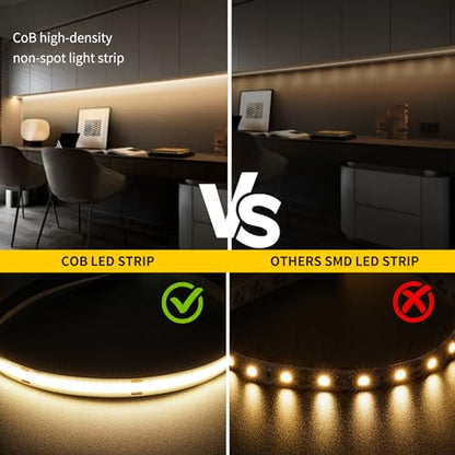 Pandery COB LED Strip Lights Natural White,24V Dimmable led Light Strip KIT with Remote and app Control,4000K 50FT/15m 8mm Wide Ra>90 Cuttable Flexible Strip Lights for Bedroom,Wardrobe,Cabinet - color: 4000K Natural White, size: 50FT