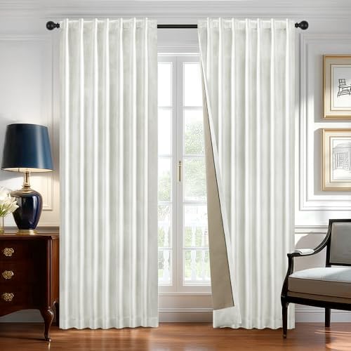 Deconovo Waterproof Total Blackout Curtains, Thermal Insulated Soundproof Window Curtain, Pinch Pleated, Room Darkening Panels for Bedroom Living Room Kitchen (Cream White, 50Wx63L Inch, Set of 2 - color: Linen 100% Blackout - Cream, size: 50"W x 63"L (Pa