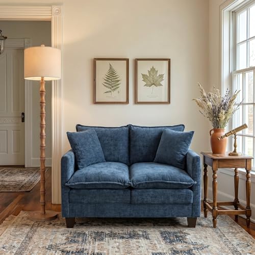 50" Love Seat, Small Cloud Sofa Couch with 2-Layer Cushion & 27" Deep Seat, 2 Pillows for Small Spaces, Bedroom, Apartment, Office, Living Room, in a Box, Blue - color: Blue, size: Loveseat