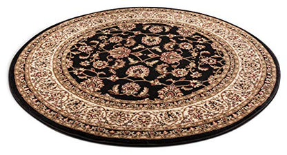 Well Woven Barclay Collection Sarouk Black 5 ft Round Rug - for Living Room, Bedroom, and Dining Room - color: Black, size: 5'3" (Round)