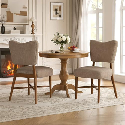 Farmhouse Dining Chairs Set of 2, Linen Seat, Wood Legs, Brown | Mid Century Modern, Upholstered Padded Cushion, Solid Wood Cross-Brace, Easy 15-Min Assembly, Kitchen Dining Room - color: Brown, size: Set of 2