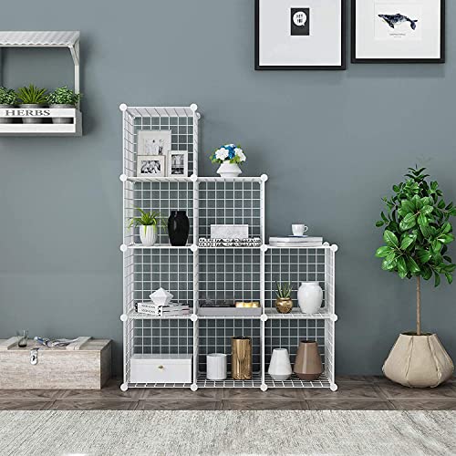 C&AHOME Wire Cube Storage, 9-Cube Organizer Metal, Wire C Grids Storage, Storage Bins Shelf, Modular Bookshelf, Closet Cabinet Ideal for Home, Living Room, Office 36.6”L x 12.4”W x 48.4”H White | Storage Bins Shelf, Modular Bookshelf Units, Closet Cabinet