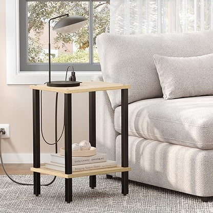 TUTOTAK End Table with Charging Station, Side Table Set of 2, Nightstand | 2-Tier Storage Shelf, Bedside Table with USB Ports, Sofa Table for Small Space, Livingroom, Bedroom Oak TB01BO041 - color: Oak