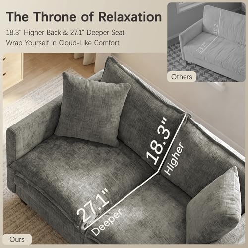 52" Loveseat Sofa, L-Shaped Cloud Love Seat Couches with Ottoman | Comfy Chenille Modern Love Seat with 2 Pillows, Small Loveseat for Small Spaces, Living Room, Bedroom, Apartment,Grey, 52" L - color: Grey, size: 52" L
