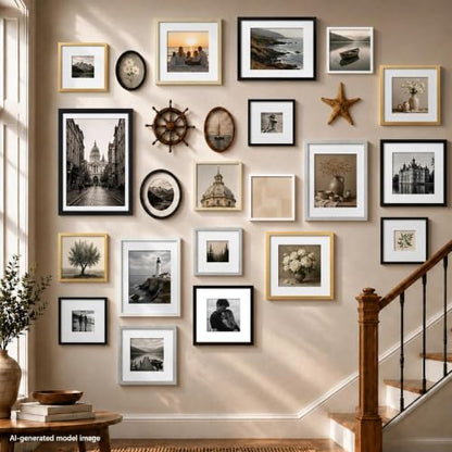 HEART ART 8x8 Natural Wood Picture Frame 4x4 with Mat Set of 9 | Gallery Wall Frame Set, Collage, Square Picture Frames - color: Natural Wood, size: 8x8 for 4x4