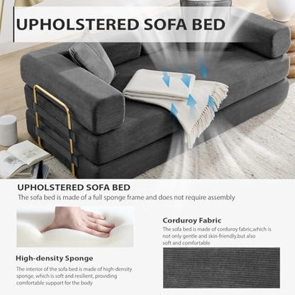 HANXIN Convertible Sleeper Sofa Bed, 78 Inch Folding Floor Mattress Couch with Fixed-Shape Frame, Futon Boneless Couch Lounge Loveseat with Pull Out Bed, No Assembly Required, Grey - color: Grey, size: 78" Loveseat Sofa Bed