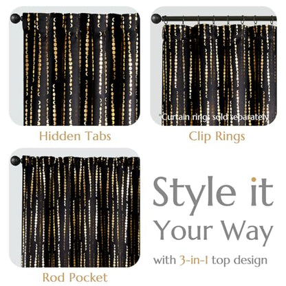 jinchan Boho Blackout Curtains 63 Inch Length Moon Phase Printed Drapes | Gold on Black Farmhouse Curtain for Bedroom Living Room Back Tab Rod Pocket Drapes Room Darkening Window Treatment 2 Panels - color: Luna | Gold on Black, size: 52"W x 63"L (Pack of
