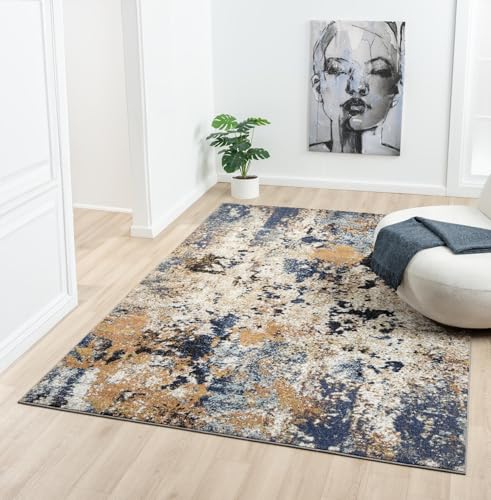 Keen Home Design Abstract Non-Shedding Area Rug, Soft Thick Pile, 4x6 | Polypropylene High Pile, Jute Back; Ideal For Bedroom, Home Office, Nursery, Living Room - color: Skies Multi, size: 4' x 6' (Rectangular)