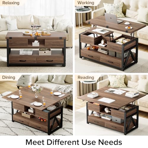 40" Lift Top Coffee Table with Storage,Walnut | 4 in 1 Multi-Function Lifting top Coffee Tables with Storage Drawers and Hidden Compartmen,for Living Room - color: Walnut