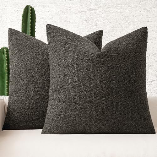 MIULEE 18x18 Decorative Lumbar Boucle Couch Pillow Covers Dark Coffee | Set of 2 Textured Neutral Throw Pillow Covers, Accent Solid Pillowcases, Sofa Living Room Home Decor - color: Dark Coffee, size: 18" x 18" (Pack of 2)