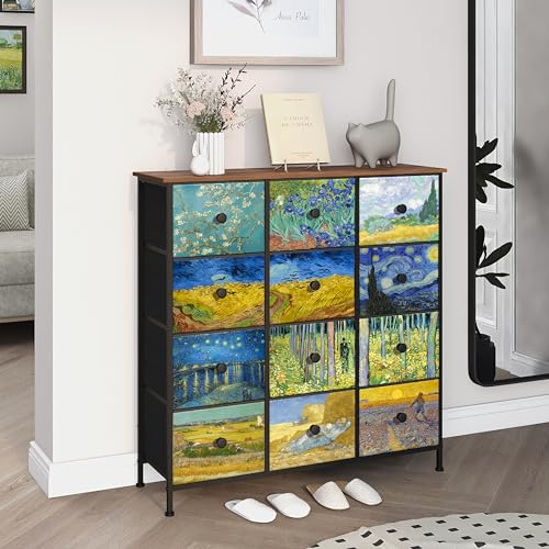 EXOTICA Dresser for Bedroom with 12 Drawers Tall Dresser & Chest of Drawers Fabric Dressers Storage Tower for Living Room Closet Hallway with Wooden Top and Metal Frame - size: 39.1"D x 11.8"W x 39.4"H (12 Drawers)