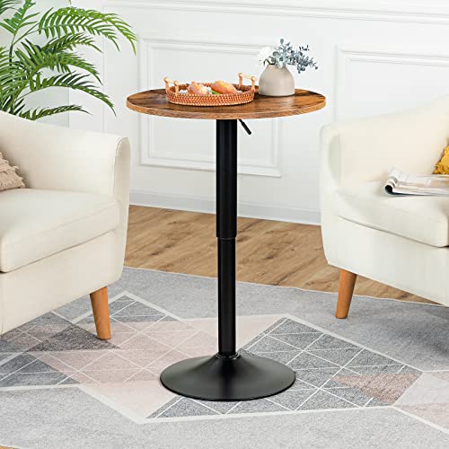 HOOBRO Bar Table, Height-Adjustable Round Pub Table 27-35.4 Inches with Sturdy Base, Modern Style, Easy to Assemble, Suitable for Small Space, Rustic and Black BF58BT01G1 - color: Rustic Brown