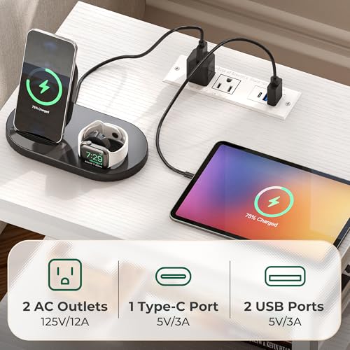 Huuger Night Stand with Charger Station and LED Lights, 4 Drawer Nightstand | Bed Side Table with Open ShelfEnd TableFabric Dresser for Bedroom, PU Leather, White - color: White, size: 11.8"D x 15.7"W x 33.9"H（4 Drawers）