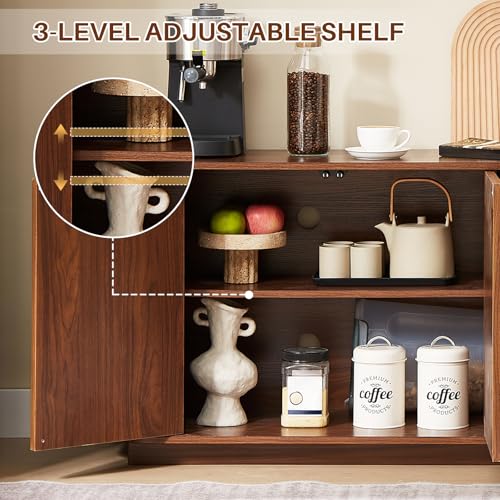 Fluted TV Stand for TVs Up to 75 Inch, Walnut Mid Century Modern TV Console for Living Room, Entertainment Center with Storage, Wood Media Console Cabinet - color: Walnut