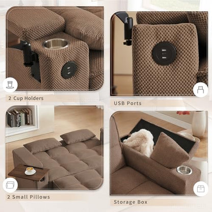 65'' 3-in-1 Folding Convertible Sofa Bed, Queen Size Pullout Sofa, Modern Chenille Fabric, 360° Swivel Side Table, Easy Assembly, Perfect for Living Room - color: Brown-a