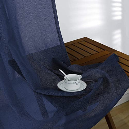 KOUFALL Navy Blue Curtains 84 Inch Length,Sheer Rod Pocket Linen Look Dark Blue Masculine Nautical Curtains for Boys Bedroom Living Room 2 Panels Set Indigo - color: Navy Blue, size: 52"W x 84"L (Pack of 2)