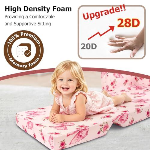 Kids Couch, 2-in-1 Kids Fold Out Couch | Convertible Sofa to Lounger for Girls and Boys, Soft Toddler Chairs Comfy 1-3 Years Old, Pink Bow - color: Pink Bow