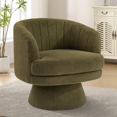 Swivel Accent Chair with Armrest, Modern 360 Degree Swivel Barrel Chair with Curve Back and Soft Cushion,Comfy Round Sherpa Teddy Armchair Single Sofa for Living Room,Bedroom, Green - color: Green