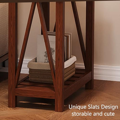 ChooChoo Farmhouse End Table, Narrow Side Table with Shelf | Slim Bedside Table ,Small Spaces, Rustic Nightstand, Living Room, Bedroom,Walnut - color: Walnut, size: 2 Pack