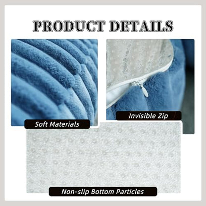 Unstuffed Pouf Ottoman Round Pouf Cover Soft Bean Bag, Blue | Cover Only, 20x20x8 In, Soft Short Plush, Ribbed Texture, Modern Style, Living Room, Bedroom, Reading Nook - color: Blue