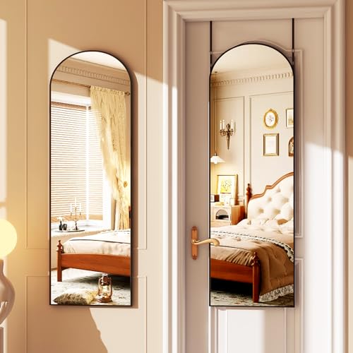 HARRITPURE 14"x48" Arched Full Length Door Mirror Aluminum Frame Closet Mirror Full Length Hanging Mirror for Living Room Bedroom,Black - color: Arched-black