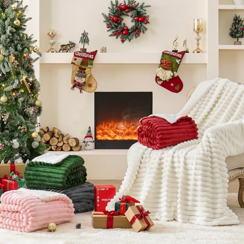 INFIIXSO Sherpa Throw Blanket for Couch - Super Soft & Warm Striped Fleece Blanket, Cozy Plush Fluffy Blanket All Season Use (Off White, 60x80 Inches) | Super Soft Thick Warm Striped Sherpa Blanket for Bed Sofa, Cozy Plush Fluffy Throw Gift for Women, Roo