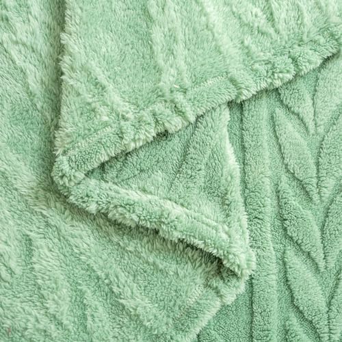 YUSOKI Sherpa Fleece Queen Size Blanket, Sage Green, 90"x90" | 3D Stylish Design,320GSM, Non-Shedding, Lightweight for All Season Use, stays fluffy after repeated washes, Perfect Gifts - color: Sage Green-(without Pillows), size: Queen (90" x 90")