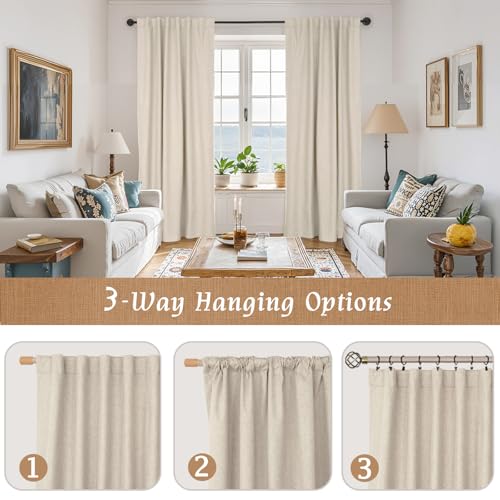 Oatmeal Linen 100% Blackout Window Curtains for Bedroom 45 Inch | Linen Textured, Thermal Farmhouse Curtains, Rod Pocket Back Tab, Window Drapes, with White Liner, 2 Panels, 38 x 45 Inch - color: Oatmeal, size: 38"W x 45"L (Pack of 2)