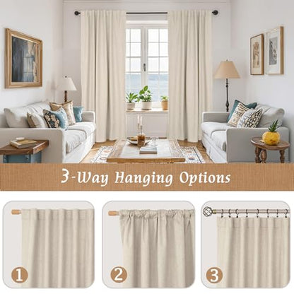 Oatmeal Linen 100% Blackout Window Curtains for Bedroom 45 Inch | Linen Textured, Thermal Farmhouse Curtains, Rod Pocket Back Tab, Window Drapes, with White Liner, 2 Panels, 38 x 45 Inch - color: Oatmeal, size: 38"W x 45"L (Pack of 2)