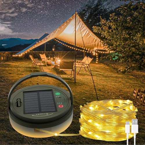 Solar Camping String Lights, 32.8 FT Fairy String Light, 4 in 1 Portable Waterproof Camp LED Lamp with 8 Lighting Modes, Hanging Rechargeable Tent Lantern for Outdoor Garden Patio Party Essentials - size: 32.8 FT