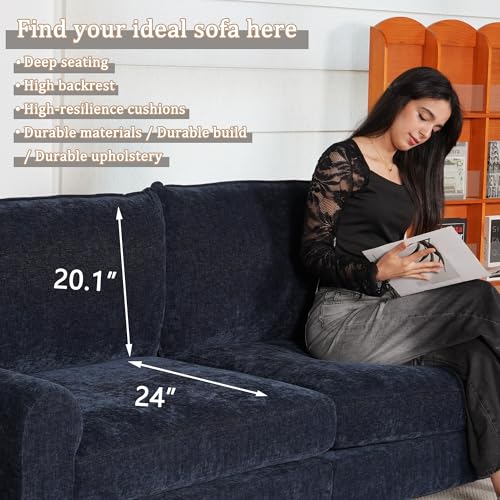 EASE MOOSE 100" Chenille L-Shaped Sectional Sofa with Ottoman, Navy Blue | Deep Seat, Pet-friendly, Removable Washable Cover, Pocket Spring Cushion, Easy Clean, Easy Assembly Couches for Living Room - color: Navy Blue, size: 100" L-Shape
