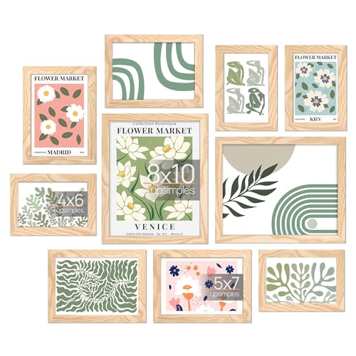 upsimples Picture Frames Set of 10, Including 8x10, 5x7, 4x6 Natural Frame | Multi Picture Frames Collage Wall Decor, Gallery Wall Frame Set, Gift For Christmas, Mothers' day, Wedding, Dorm, Living Room - color: Natural