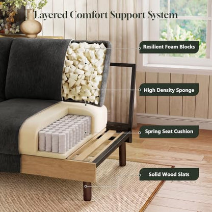 68" Loveseat Sofa, Comfy Chenille Fabric Couches for Living Room with Spring Cushion and Solid Wood Frame, Modern Deep Seat Couch for Bedroom, Apartment, Office, Easy Assembly, Black - color: Black