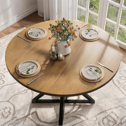 GarveeHome 47 Inch Round Dining Table for 4- Brown/Only Table | Circle Dinner Tables for Kitchen, Dining Room, Living Room, Meeting Room, Apartment - color: Brown