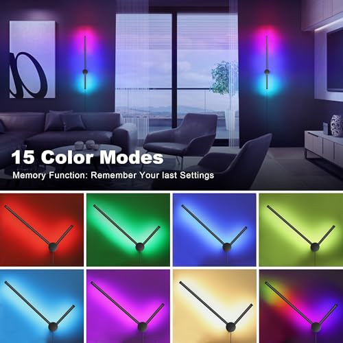RGB LED Wall Sconces Set of Two with Remote, 15 Color Modes, Dimming, DIY 180° Rotate, Black Plug in Wall Sconces with Warm Light, Dynamic Multicolor Ambience Lights, Plug in Wall Light, 23.6 Inches - color: RGB Colors+Warm Light, size: 23.6 Inches