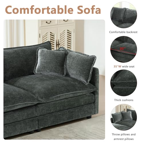Modular Sectional Sofa, 111.5 Inch L Shaped Couch Set for Living Room, 3-Seater Comfy Cloud Couches with Movable Ottoman, DIY Combination, Chenille, Grey - color: Grey, size: 111.5 Inch- L