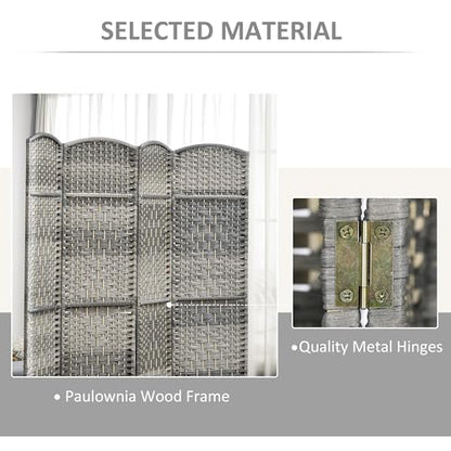 Folding Room Divider, 6Ft Tall Privacy Screen, Hand-Woven Wicker Style Freestanding Wall Partition for Home Office Bedroom, No Assembly Required - color: Mixed Gray, size: 4 Panel