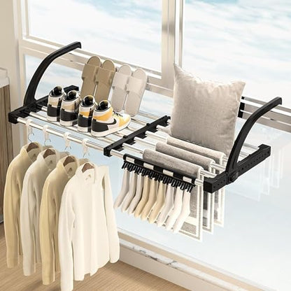 Portable Clothes Drying Rack for Balcony,29"x13" Foldable Railings Windowsill, Retractable Radiator Clothes Airer,Folding Towel Rack Indoor Outdoor Travel RV Laundry Rack with Clips - size: A-29"x13"