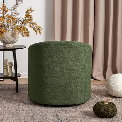 KINWELL 32" Wide Modern Boucle Swivel Barrel Chair, No Assembly Round Upholstered Swivel Accent Armchair for Living Room, Bedroom, Office (Green) - color: Green, style: Set of 1