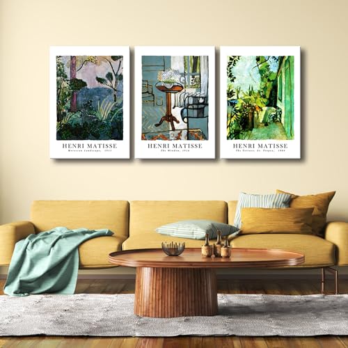 Wieco Art Large Canvas Wall Art Set of 3 Henri Matisse Aesthetic Posters The Terrace, St.Tropez The Window Moroccan Landscape Matisse Prints Posters for Home Decorations - size: 20x28inchx3pcs(50x70cmx3pcs)