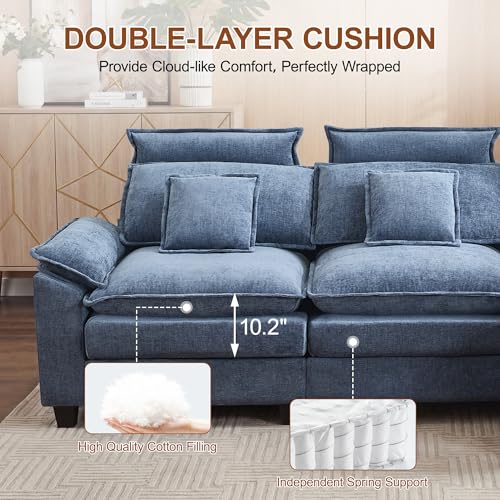 72'' Cloud Deep Seat Loveseat, Modular 2 Seater Sectional Couch with Detachable Headrest, Modern Love Seat Sofas for Living Room, Apartment, Blue - color: Blue, size: Loveseat