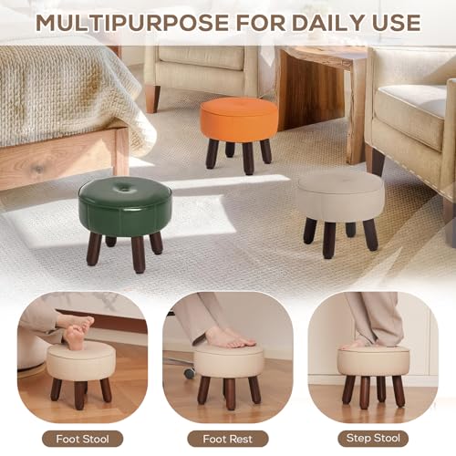 oakvivo 13in Small Foot Stool Ottoman,Round Faux Leather Footrest for Couch | Under Desk Pouf Footstool Foot Rest with Non-Skid Rubber Legs for Ling Room, Bedroom, 13''L x 13''W x 10.2''H, Beige - color: Beige