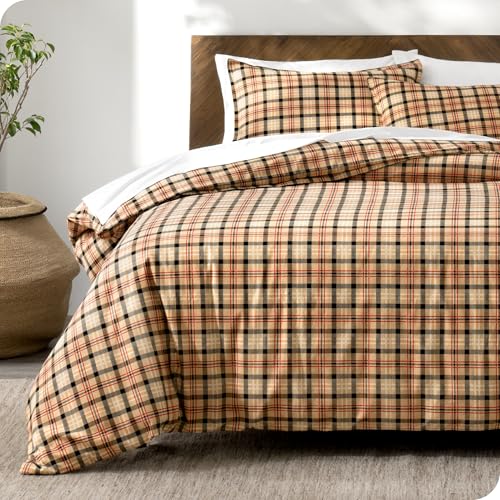 Bare Home Flannel Duvet Cover Set (Twin/Twin XL, Red Lodge Plaid) | 100% Cotton, Velvety Soft, Heavyweight, Premium Flannel, Double Brushed, Includes Sham Pillow Cover - color: 17 - Red Lodge Plaid (No Comforter), size: Twin/Twin XL