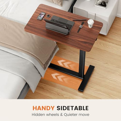 Sweetcrispy Overbed Table, Bedside Table, Storage Shelf | Adjustable Rolling Wheels, Mobile Laptop Desk, Space Saving Frame, Dorm, Apartment, Chocolate - color: Chocolate