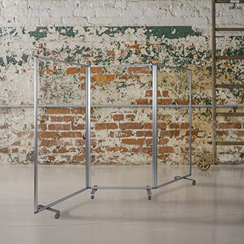 Flash Furniture 36 Inch Wide Acrylic Mobile Partition, Transparent | 72 Inches High, Lockable Casters, Durable Construction, Commercial Use
