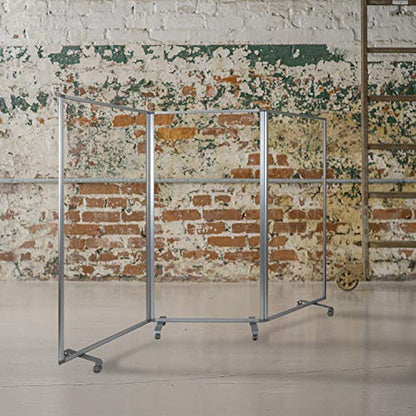Flash Furniture 36 Inch Wide Acrylic Mobile Partition, Transparent | 72 Inches High, Lockable Casters, Durable Construction, Commercial Use